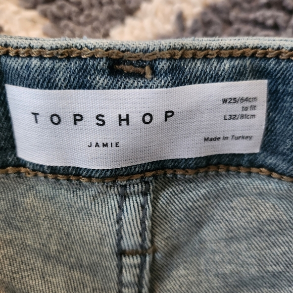 Topshop Jamie High Rise Jeans with knee rips in mid blue Size 25 - Picture 8 of 8